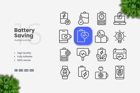 Battery Saving Icons – Simple, Clean Vector Graphics for Every Project