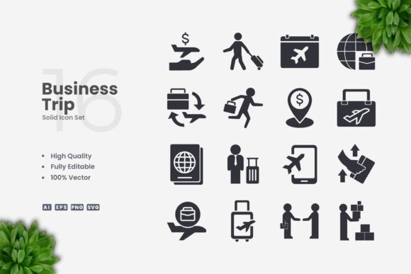 Business Trip Solid Icons: Practical Vector Assets for Everyday Workflows