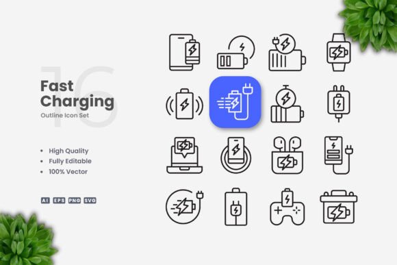 Fast Charging Icons: Clean Vector Design for Modern Digital Projects