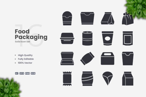 Food Packaging Solid Icons: Simple, Scalable Visuals for Every Project