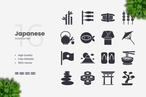 Japanese Solid Icons for Modern Design Projects