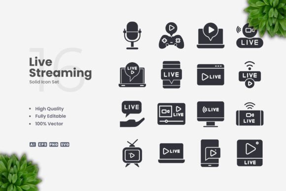 Live Streaming Solid Icons That Make Your Digital Projects Stand Out
