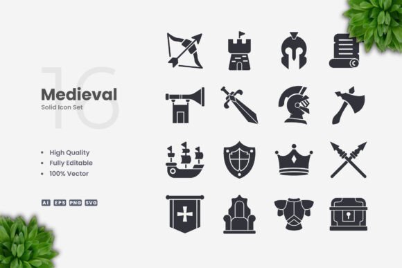Medieval 2 Solid Icons: Clean, Versatile Vector Graphics for Modern Design