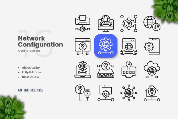 Network Configuration Icons: Clean Vector Graphics for Modern Digital Projects