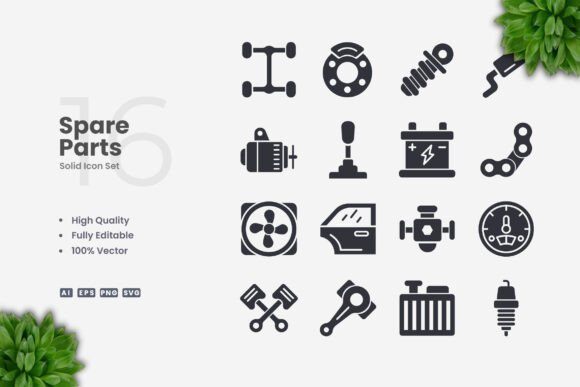 Spare Parts Solid Icons: Streamlined Visuals for Every Project