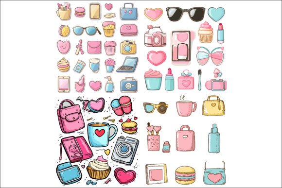 Stylish Fashion Set of Girly Items & Colorful Cute Teenage Fashion Illustration Set: Your Ultimate Creative Toolkit