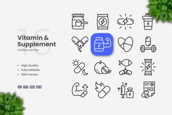 Vitamin and Supplement Icons for Modern Design Projects