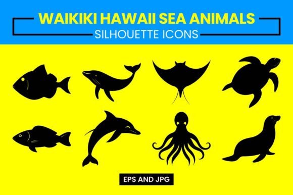 Waikiki Hawaii Sea Animals Silhouettes: A Versatile Vector Collection for Ocean-Inspired Design