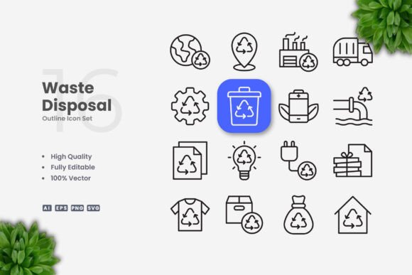 Waste Disposal Icons for Clean Modern Design