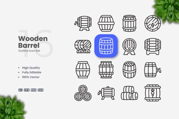 Wooden Barrel Icons for Clean Design Projects
